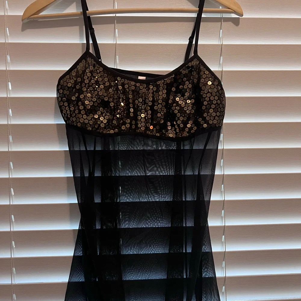 Victoria’s Secret Black Sheer Babydoll Nightgown with Gold Sequin Accent Y2K - Picture 8 of 11